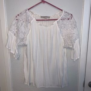 Loft White Shirt with Floral Shoulder Detail